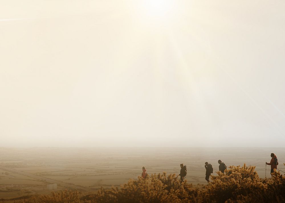 Friends hiking together background, outdoors activity