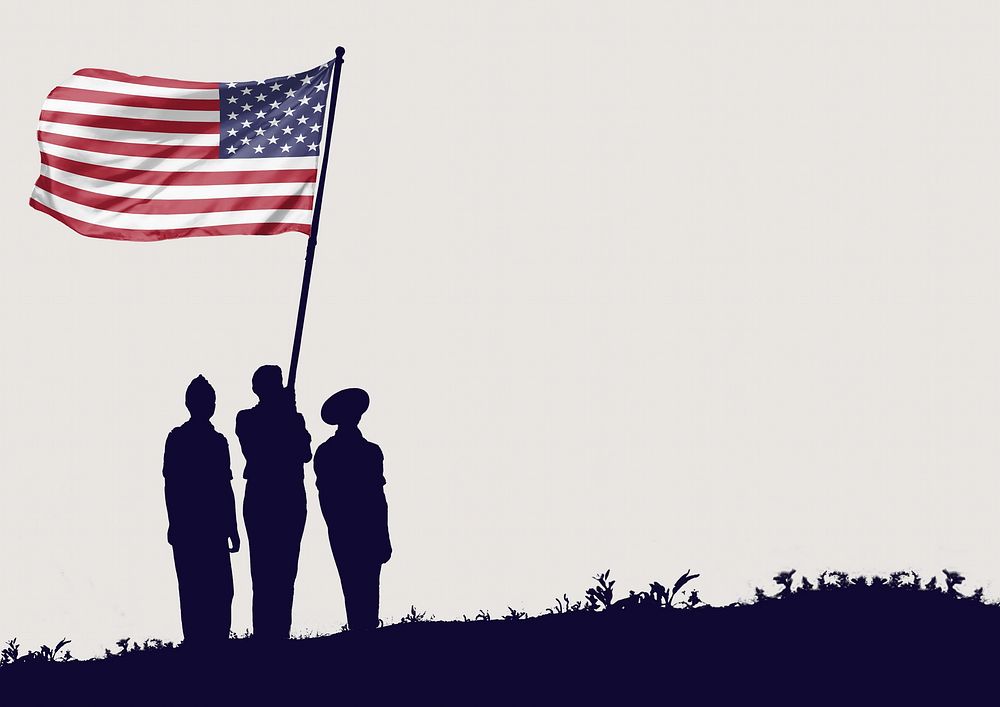 Soldiers silhouette border background, American flag image