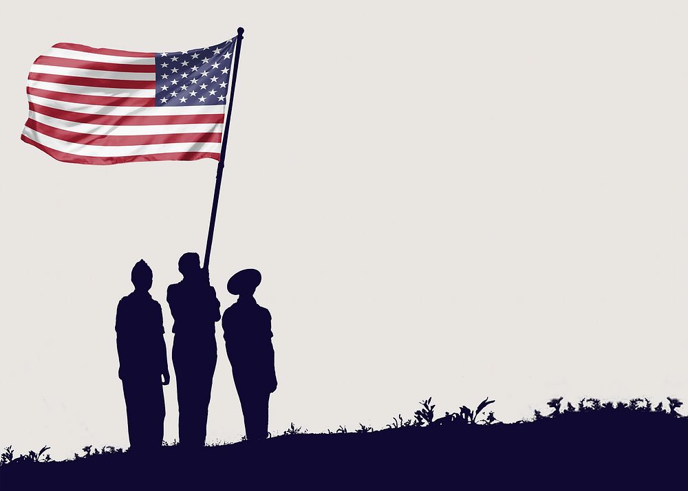 Soldiers silhouette border background, American flag image