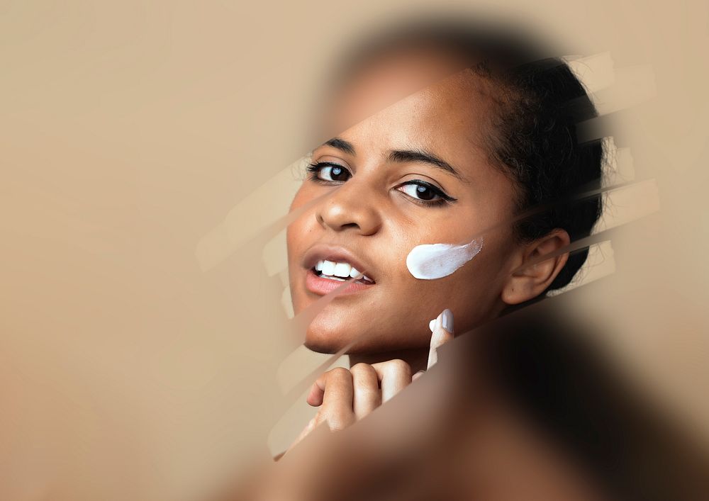 Woman applying skincare background