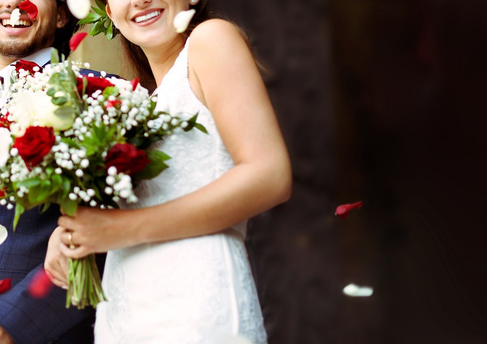 Wedding flower background, bride holding bouquet