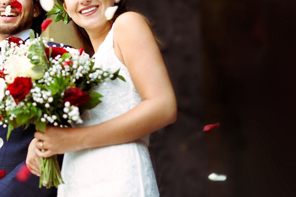 Wedding flower background, bride holding bouquet