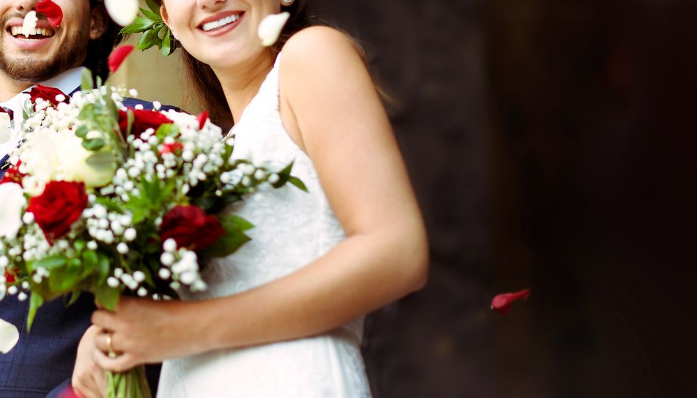 Wedding flower background, bride holding bouquet