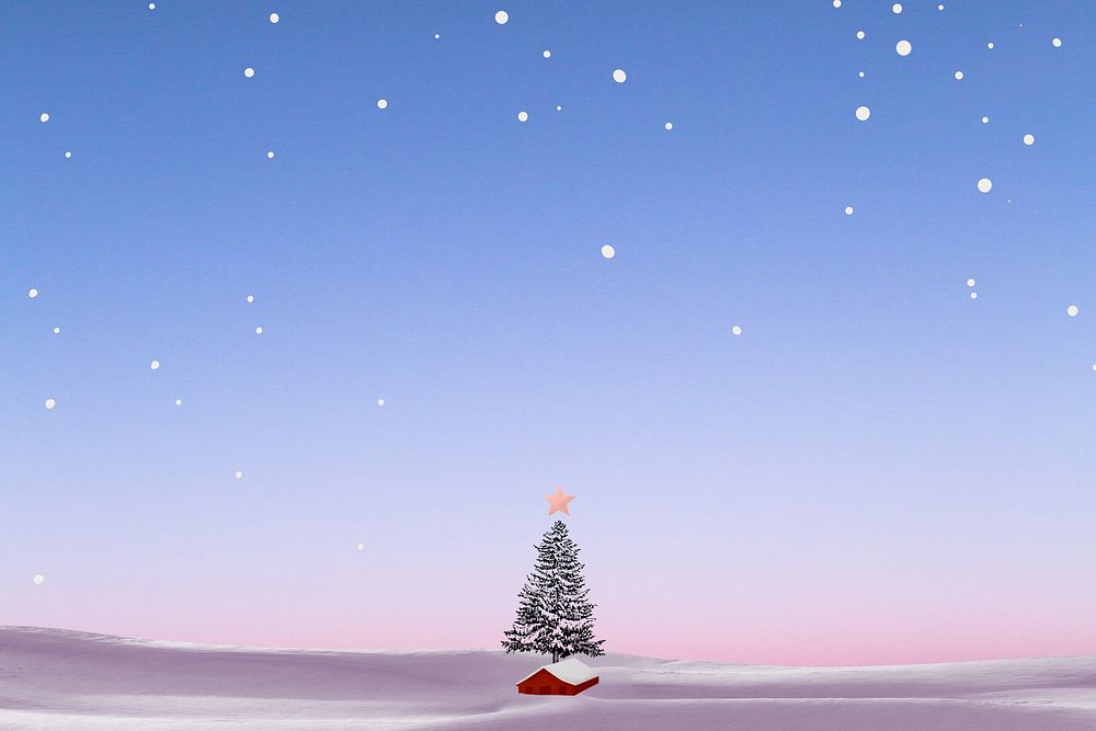 Snowing blue sky background, Christmas tree border