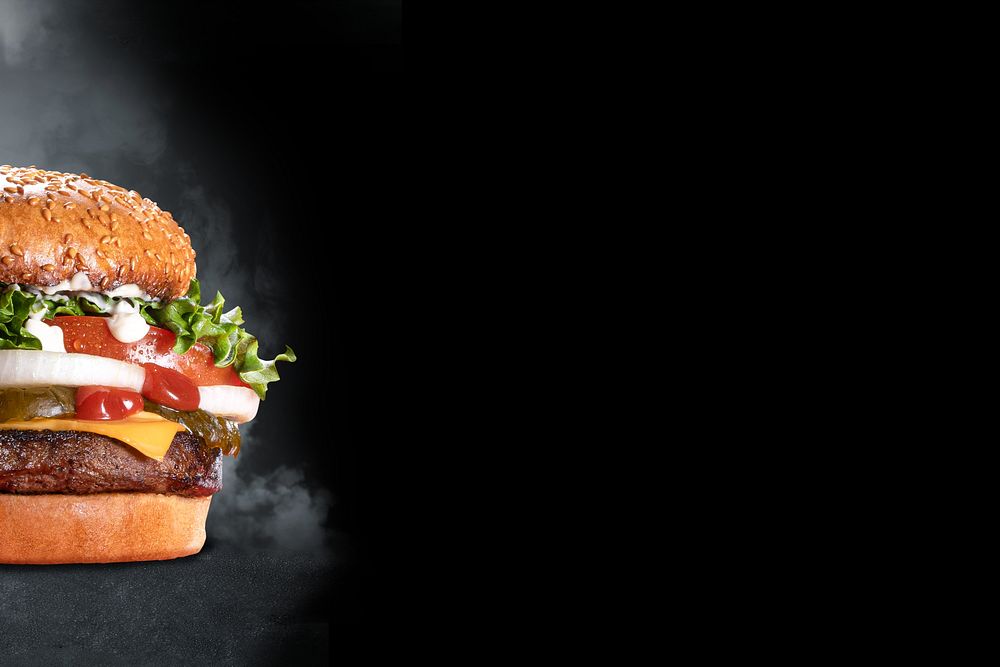 Juicy burger background, fast food image