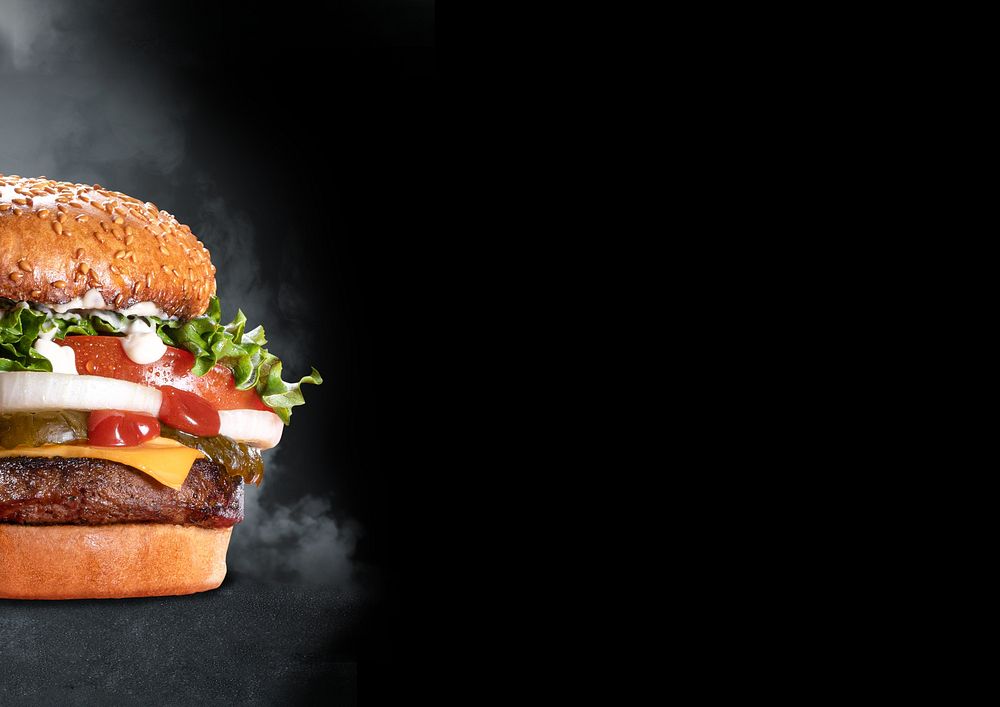 Juicy burger background, fast food image