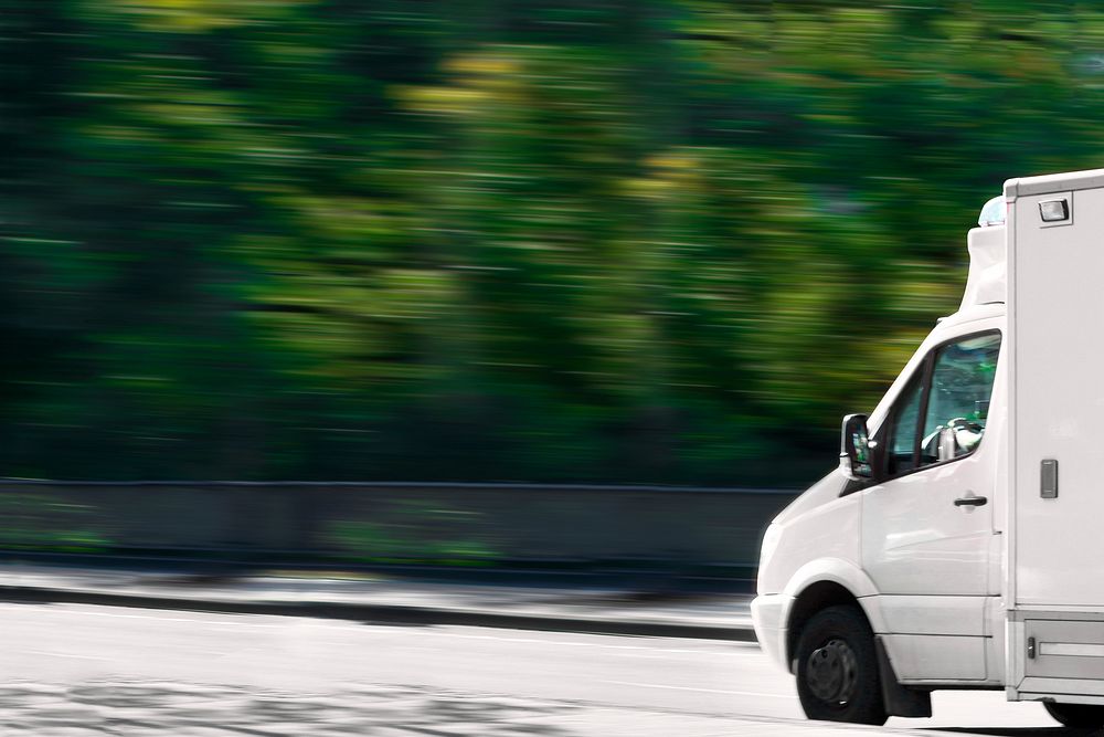 White delivery truck background, countryside drive