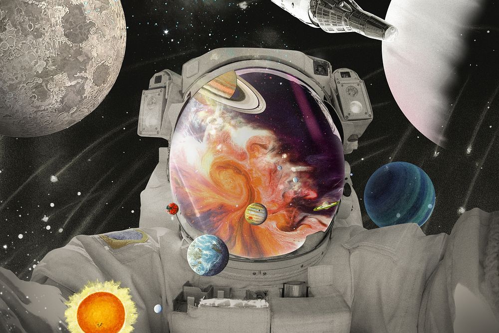 Surreal astronaut selfie background, galaxy aesthetic