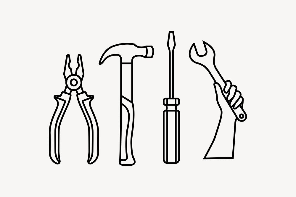 Mechanic tools line art vector