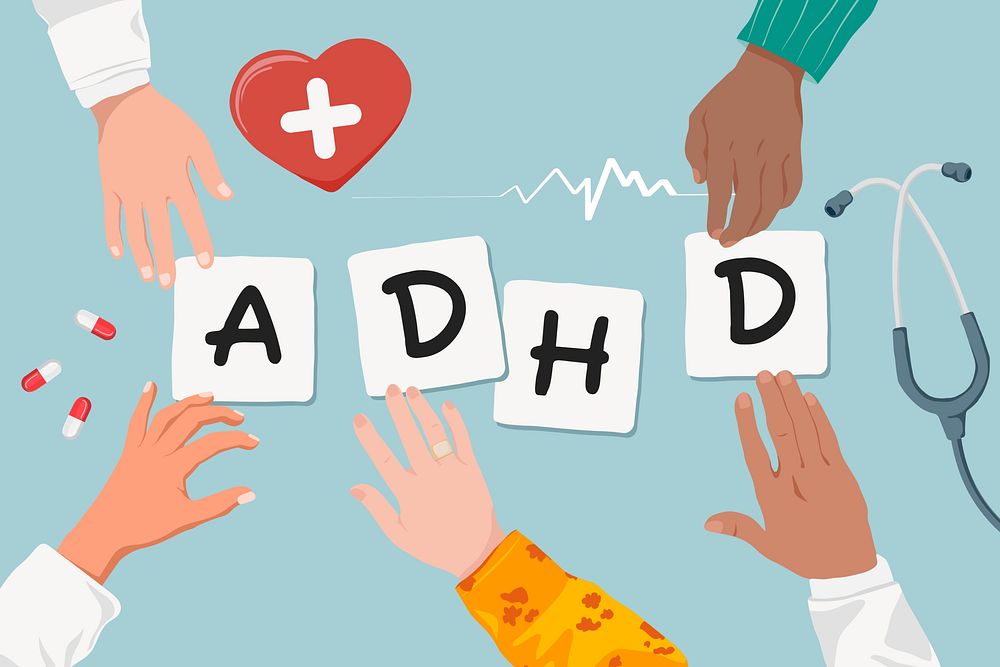 ADHD diverse hands, health & wellness remix