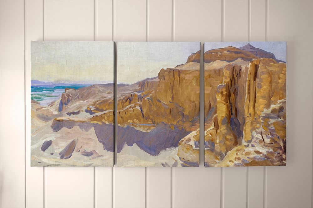 Picture frame mockup, Rock Mountain vintage painting psd. Remixed by rawpixel.