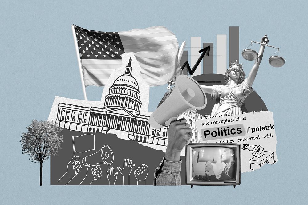 American politics, social issues paper collage