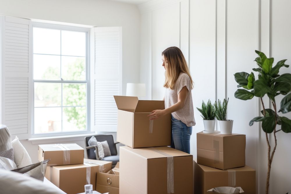 Woman packing for moving AI generated image