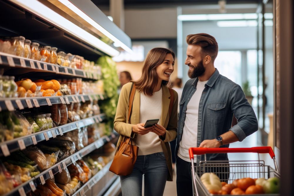 Couple doing grocery shopping AI generated image