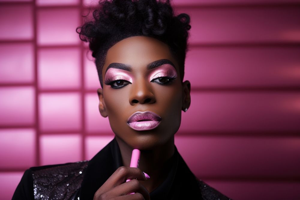 Beautiful black gay with pink makeup AI generated image