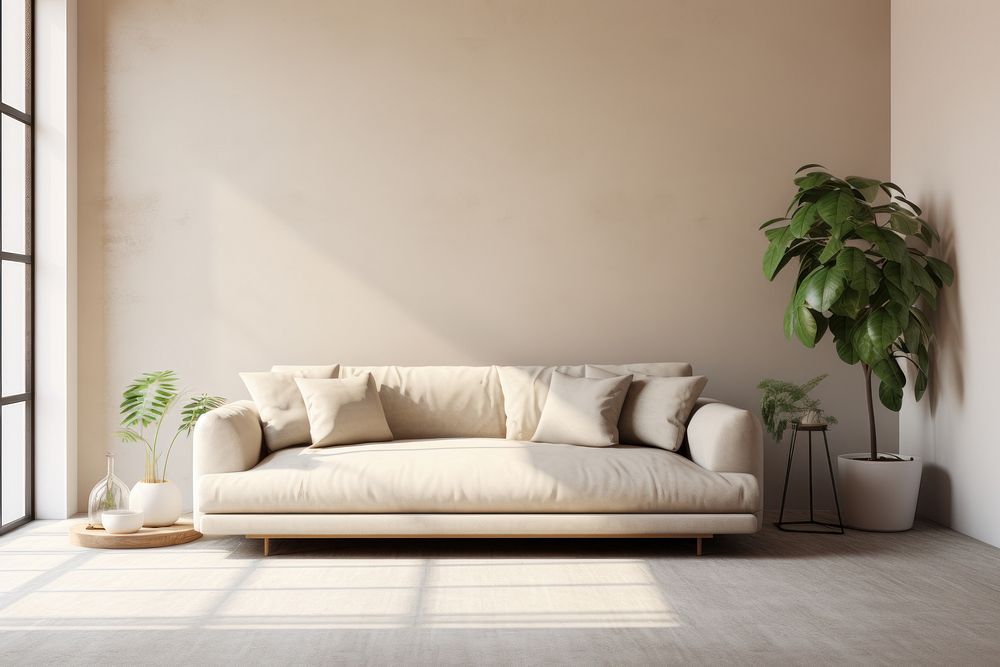 Minimal living room with beige sofa AI generated image