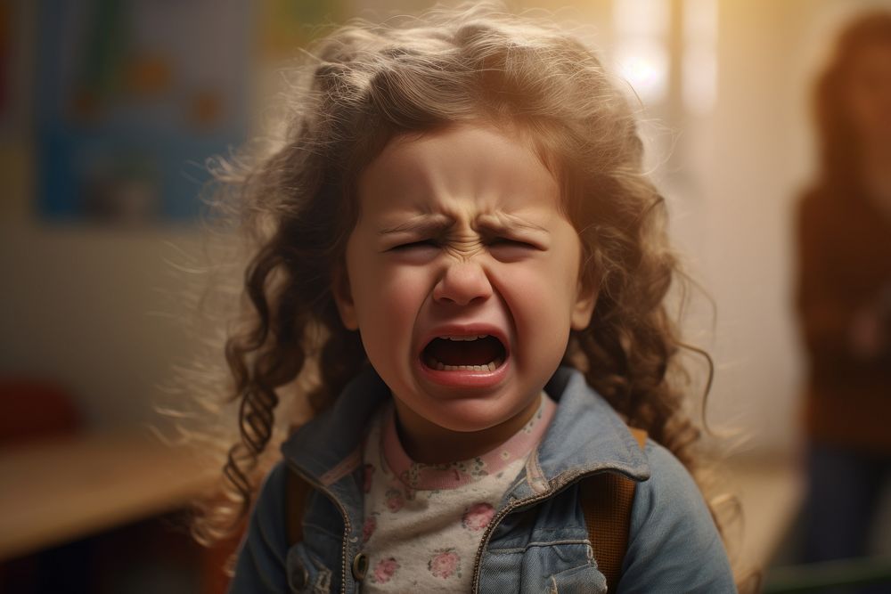 Crying preschooler, school depression AI generated image