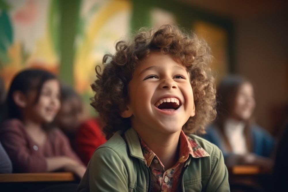 Happy preschooler in classroom AI generated image