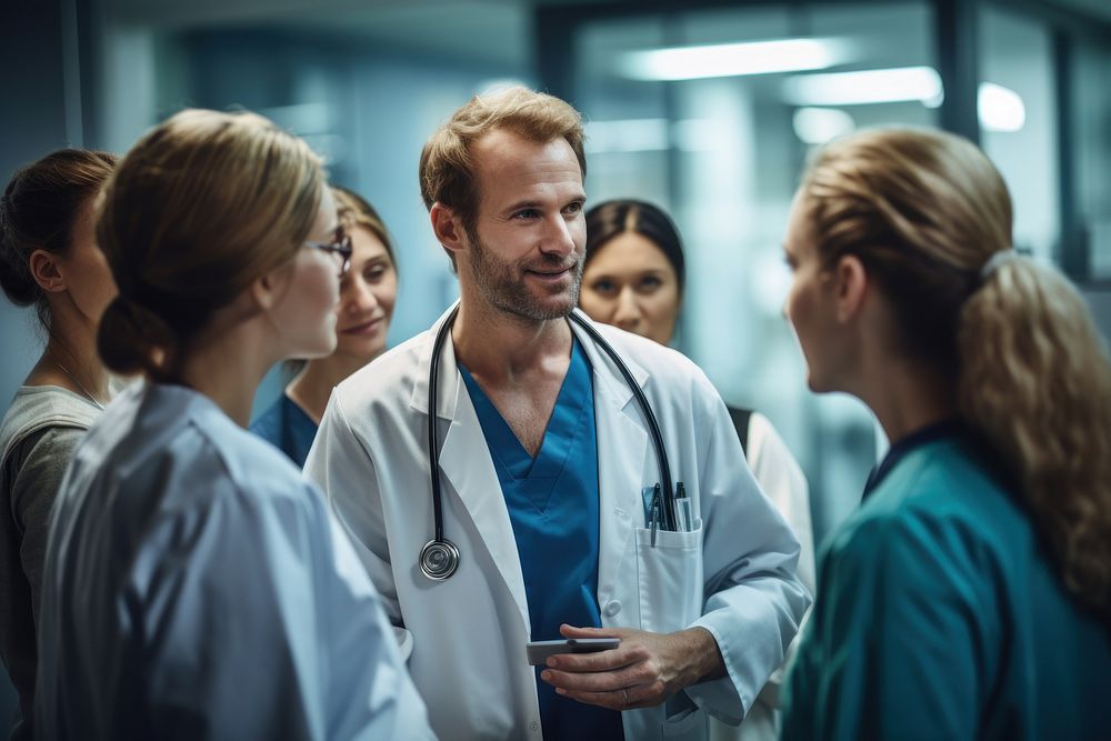 Hospital stethoscope standing medical. AI generated Image by rawpixel.