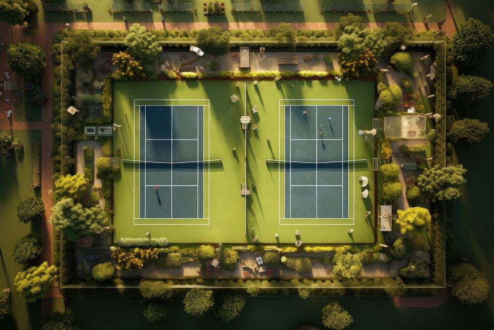 Green tennis court aerial view AI generated image