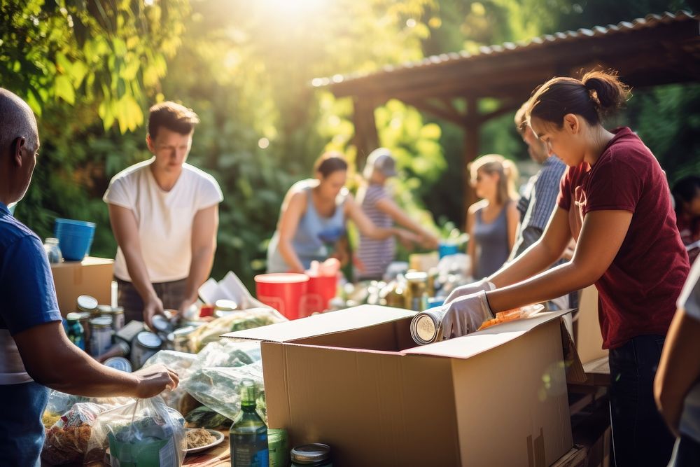 Volunteers helping with food donation