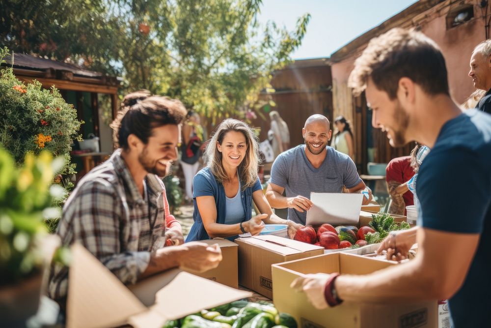 Volunteers helping at food bank AI generated image