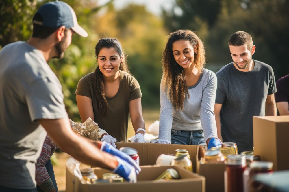 Volunteers helping at food bank AI generated image