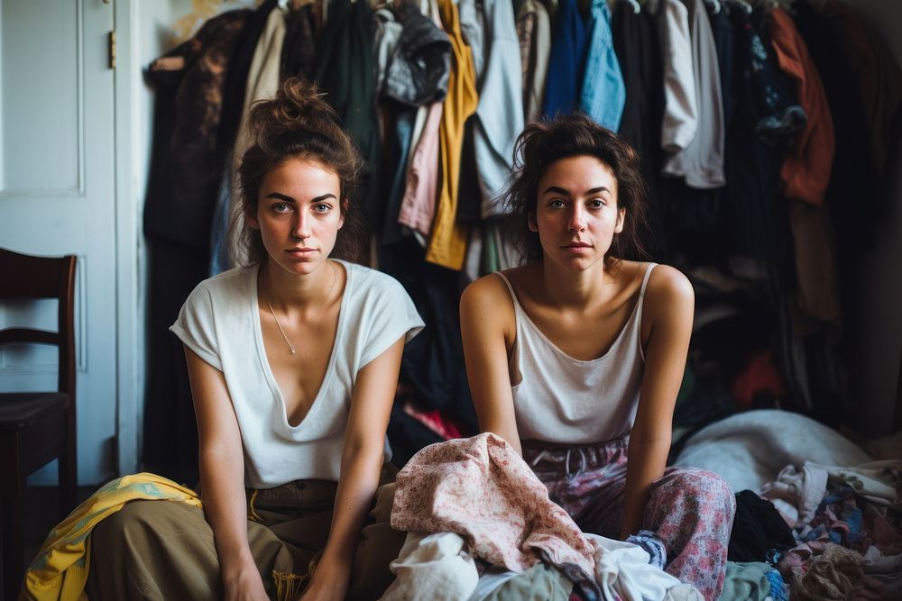 Twins folding clothes