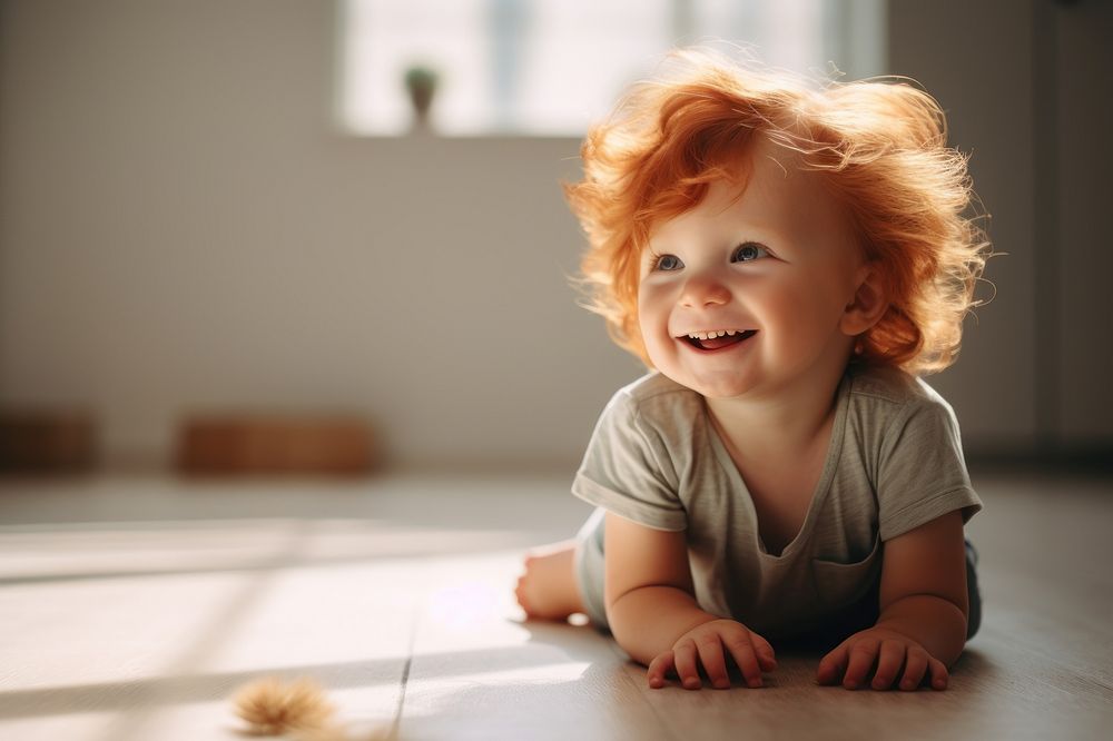 Happy ginger-haired toddler AI generated image