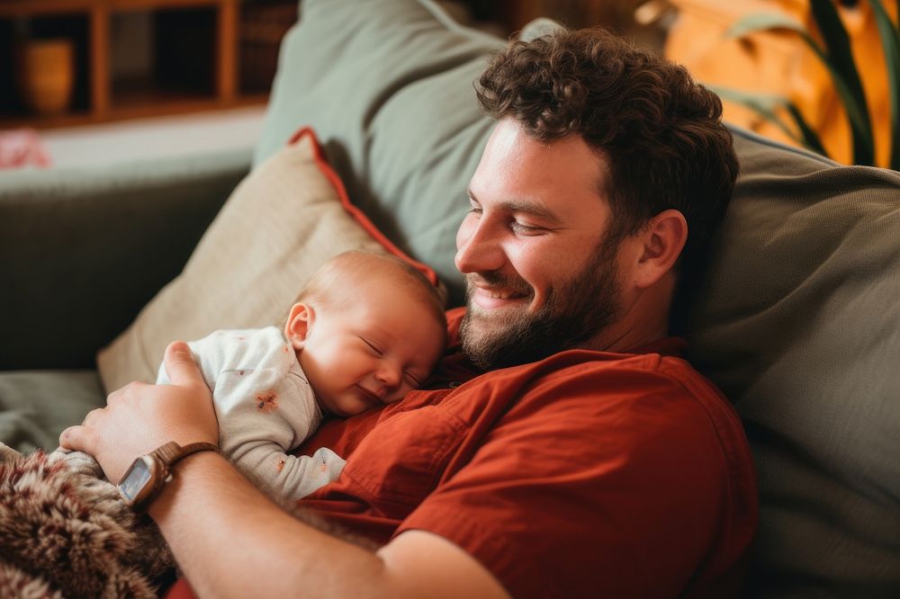Baby sleeping on dad's chest AI generated image