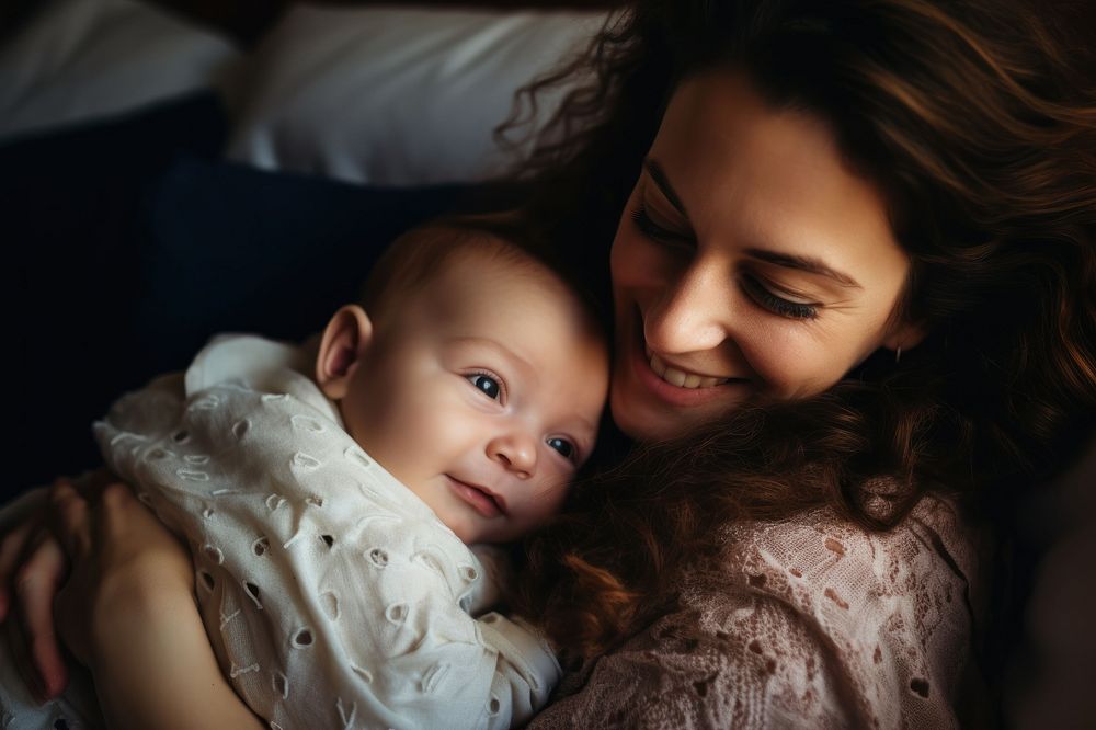 Newborn baby cheerful portrait. 