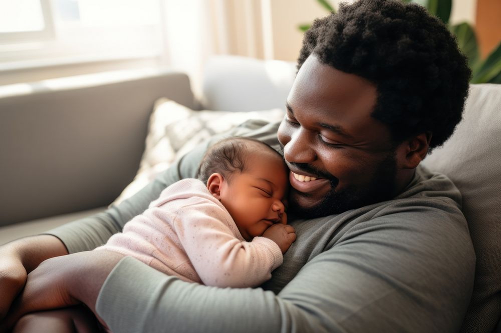 Baby sleeping on dad's chest AI generated image