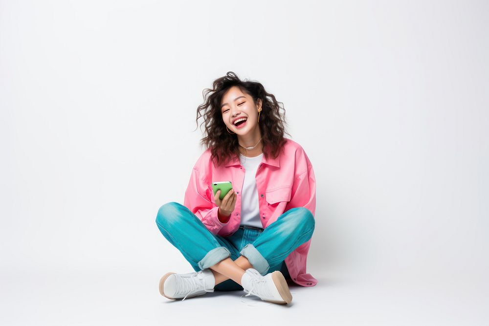 Sitting laughing cheerful smile. AI generated Image by rawpixel.