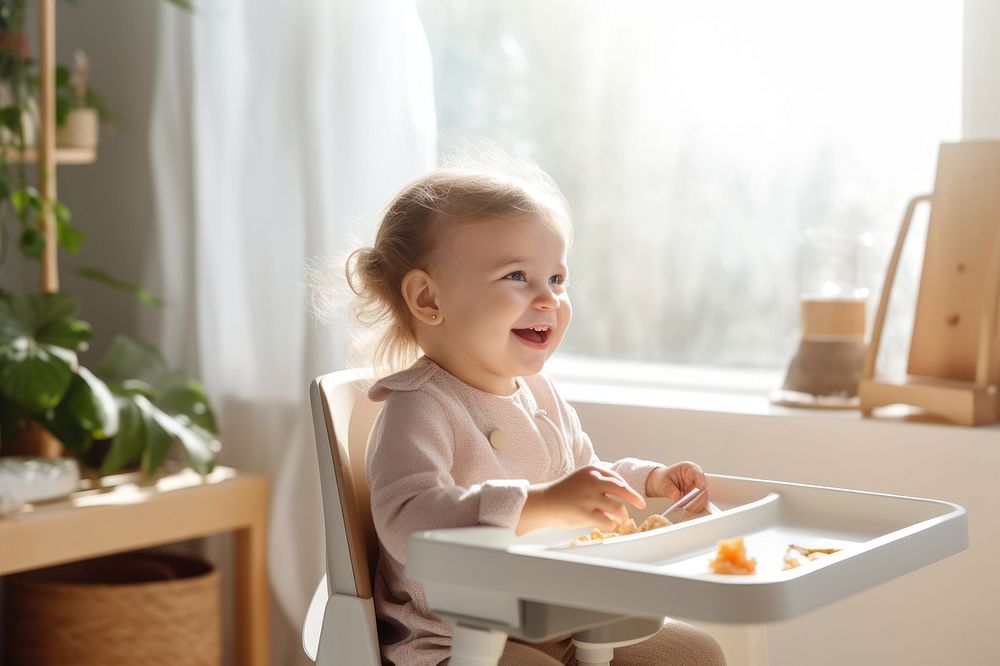 Baby sitting eating chair. AI generated Image by rawpixel.