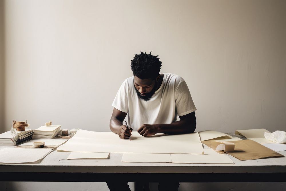 African American man focusing at work