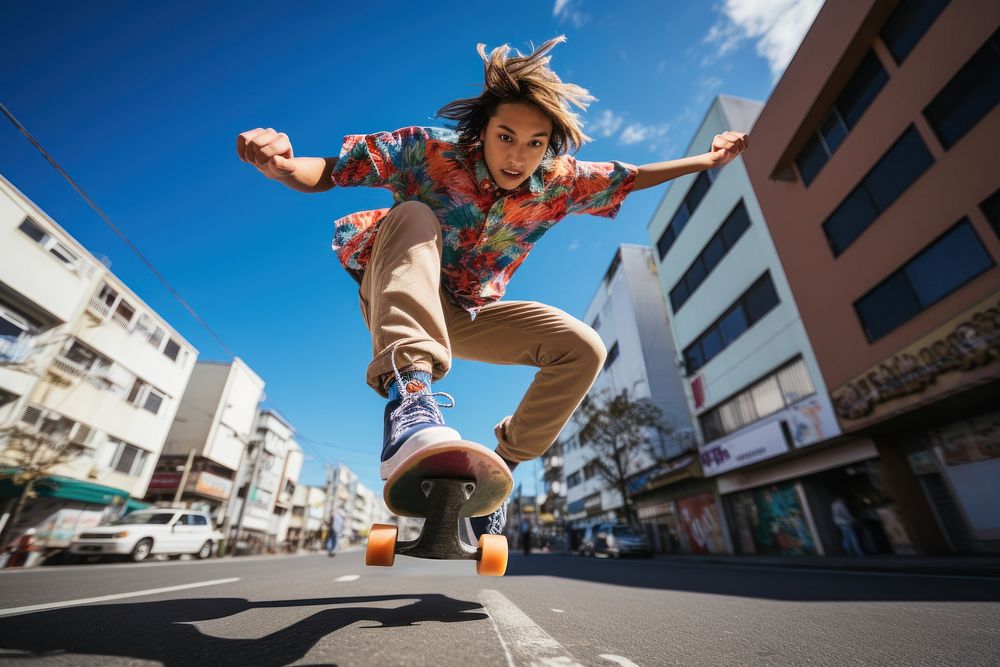 Skateboard city jumping vehicle. AI generated Image by rawpixel.