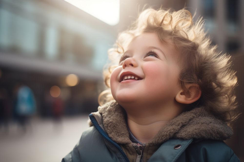 Happy toddler enjoy morning light AI generated image