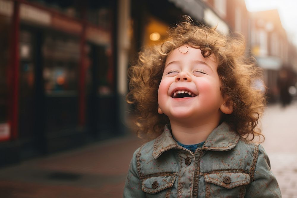 Happy toddler enjoy morning light AI generated image