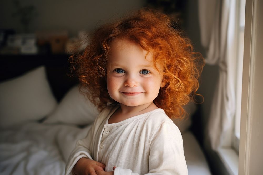 Happy little ginger-haired girl AI generated image