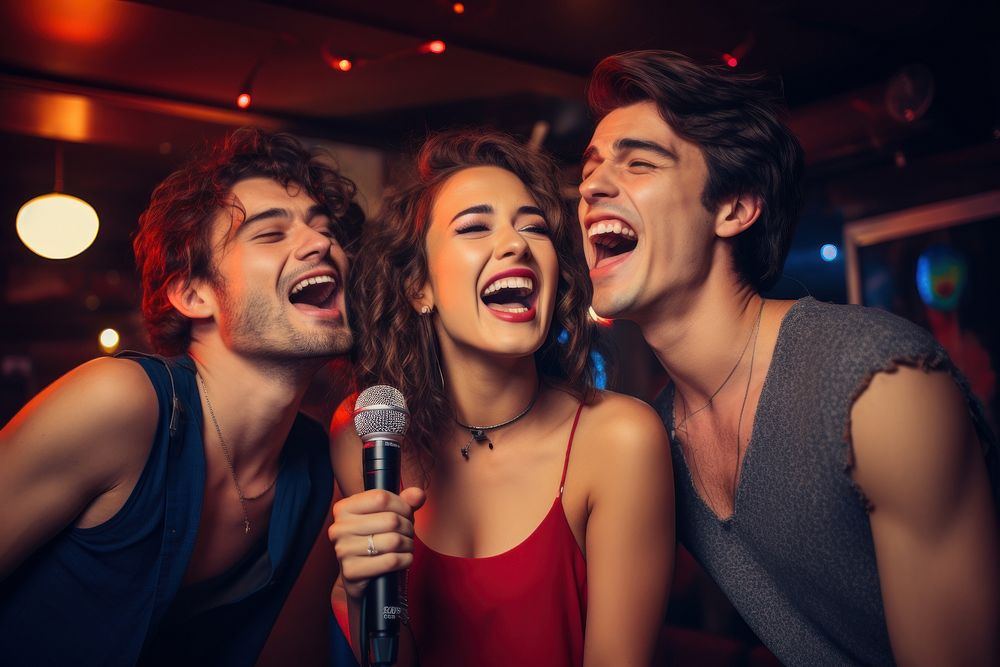 Diverse friends singing karaoke AI generated image