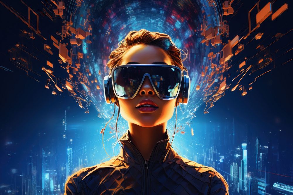 Woman experiencing metaverse illustration AI generated image