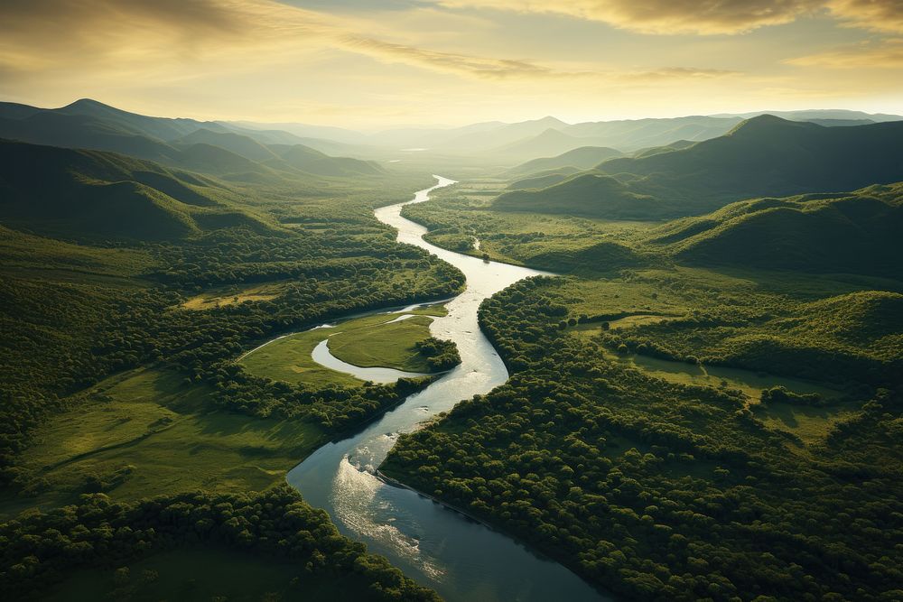 Mountain & river landscape AI generated image