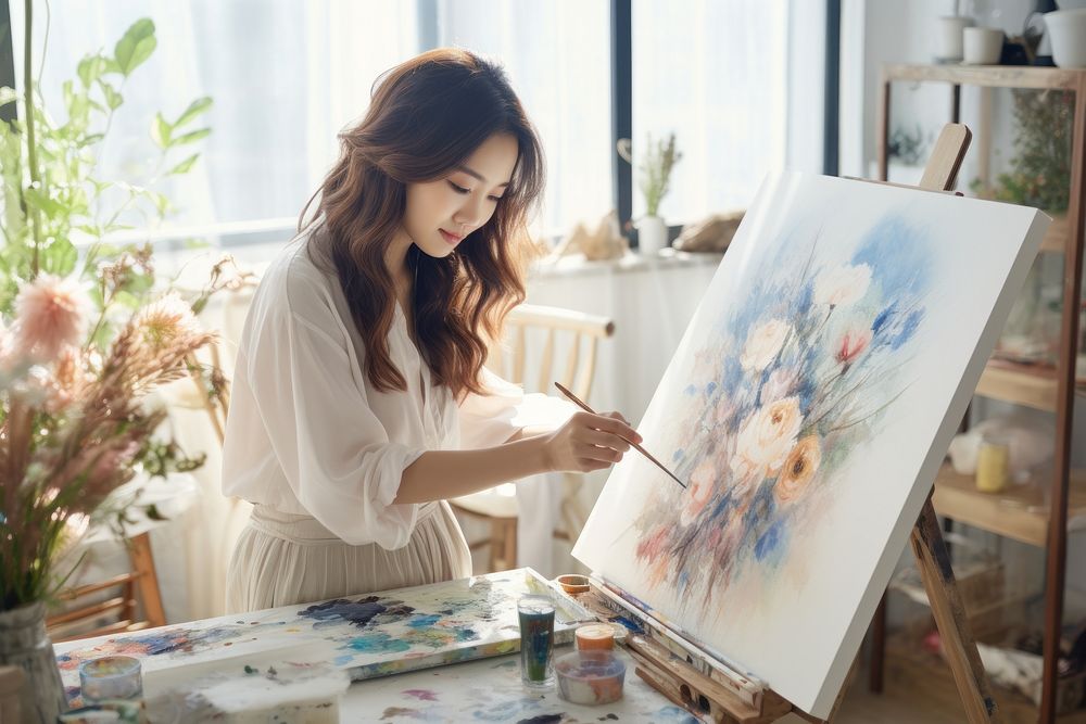 Female artist painting artwork AI generated image