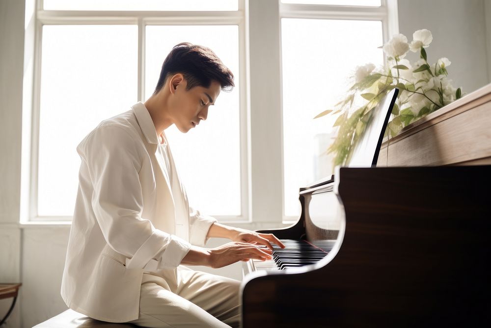 Asian man playing piano