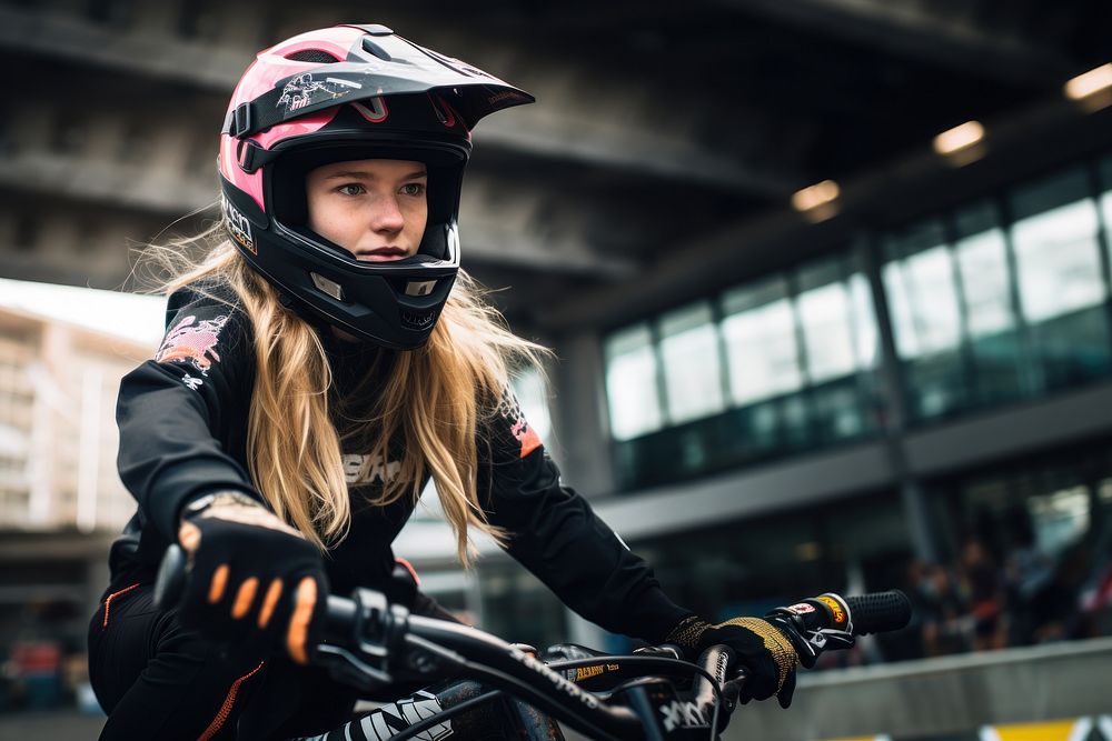 Woman in bicycle motorcross competition AI generated image