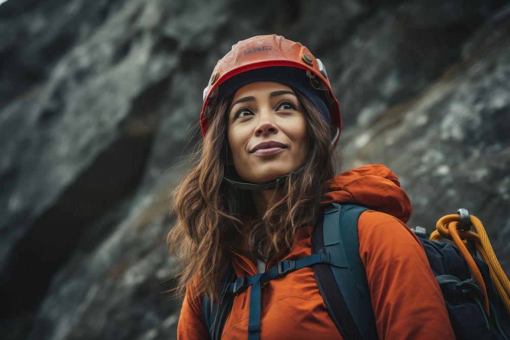 Female hiker with helmet AI generated image