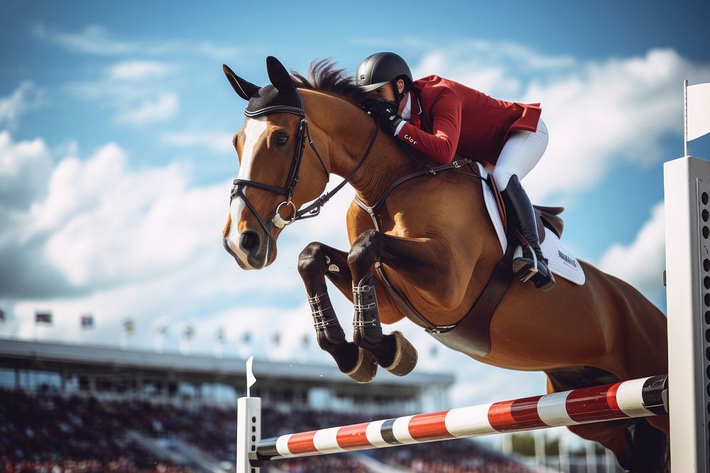 Horse jumping over fence AI generated image