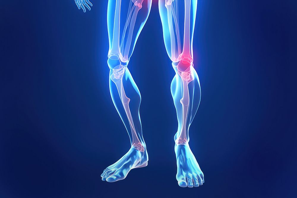 Knee pain, 3D human anatomy illustration AI generated image