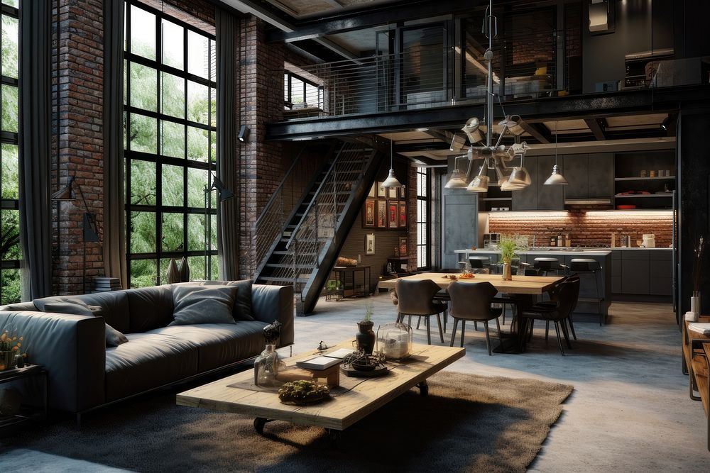 Industrial living room AI generated | Premium Photo - rawpixel