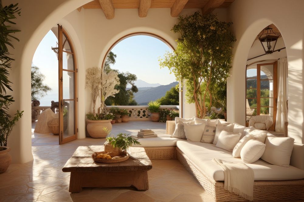 Mediterranean living room in the morning 